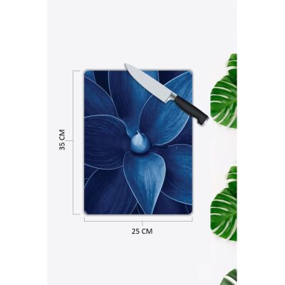 Mavi Yapraklar | Cam Kesme Tahtası | 25 X 35 Cm