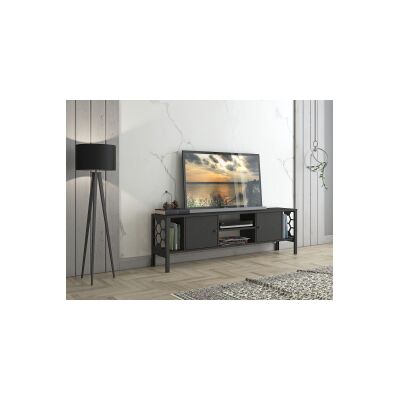 Asena 160 Cm Metal Ayaklı Tv Ünitesi - Wood Siyah / Siyah
