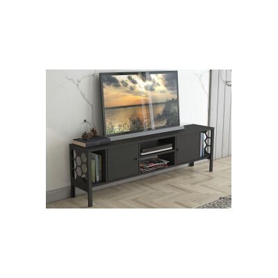 Asena 160 Cm Metal Ayaklı Tv Ünitesi - Wood Siyah / Siyah