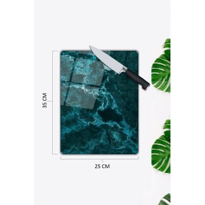 Oz  Yeşil Mermer Görünümlü | Cam Kesme Tahtası |  25 X 35 Cm