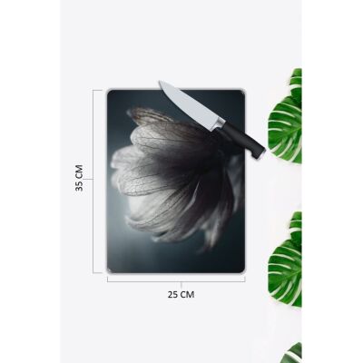 Beyaz Çiçek | Cam Kesme Tahtası | 25 X 35 Cm