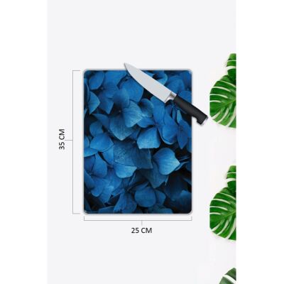 Mavi Yapraklar | Cam Kesme Tahtası |  25 X 35 Cm
