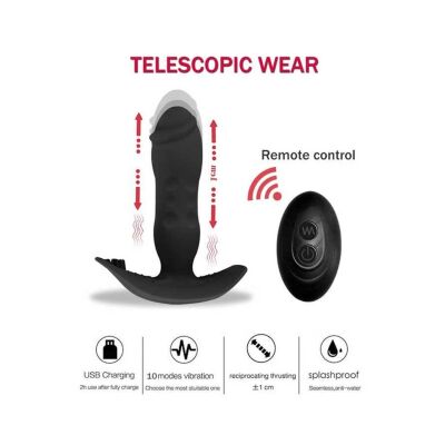 Erotopia Teleskopik İleri Geri Hareketli Anal Telefon Kontrollü Vibratör - Siyah