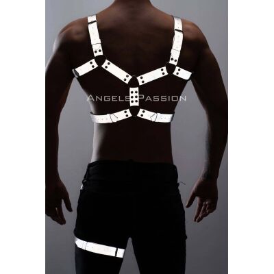 Reflektörlü - Karanlıkta Yansıyan Erkek Göğüs Ve Bacak Harness Takım