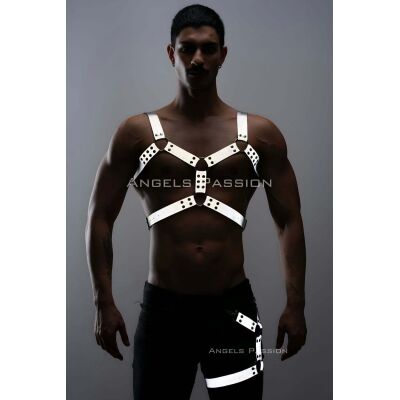 Reflektörlü - Karanlıkta Yansıyan Erkek Göğüs Ve Bacak Harness Takım - Apftm199