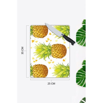 Ananas Desenli Cam Kesme Tahtası 25 X 35 Cm