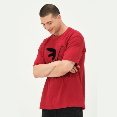 Erkek Kırmızı Owut Baskılı Oversize T-Shirt