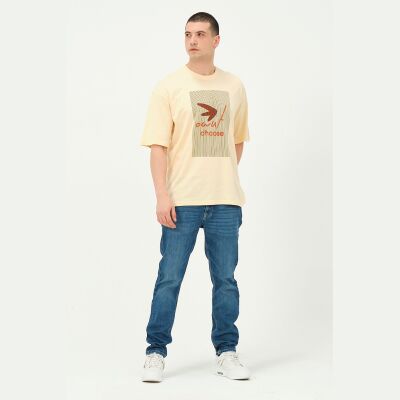 Erkek Gri Baskı Detaylı Oversize T-Shirt