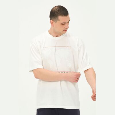 Erkek Haki Harita Baskılı Oversize T-Shirt