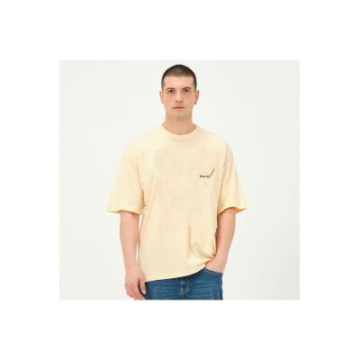 Erkek Sarı Sırt Baskı Detaylı Oversize T-Shirt