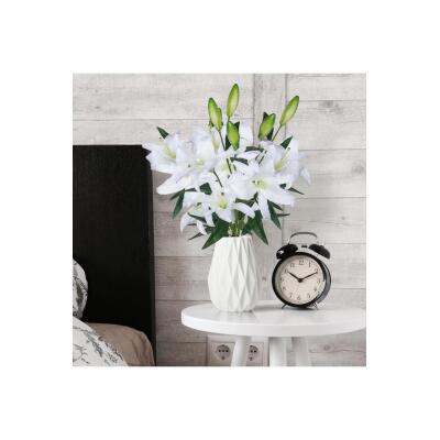 Yapay Çiçek Beyaz Lilyum 3 Kafalı Uzun Dal Çiçek Zambak Lily Flowers 80Cm