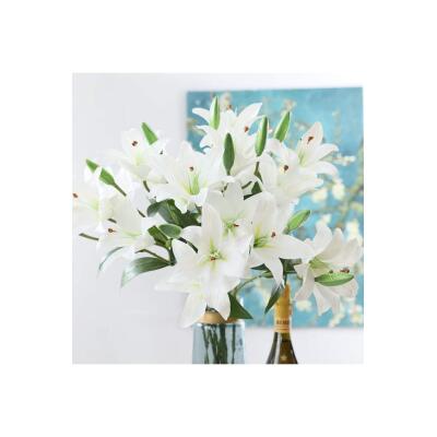 Yapay Çiçek Beyaz Lilyum 3 Kafalı Uzun Dal Çiçek Zambak Lily Flowers 80Cm