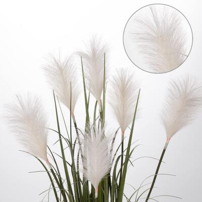 Yapay Çiçek Beyaz Püskül Grass Panpas Saz Siyah Aleminyum Saksıda