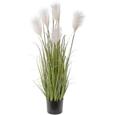 Yapay Çiçek Beyaz Püskül Grass Panpas Saz Siyah Aleminyum Saksıda