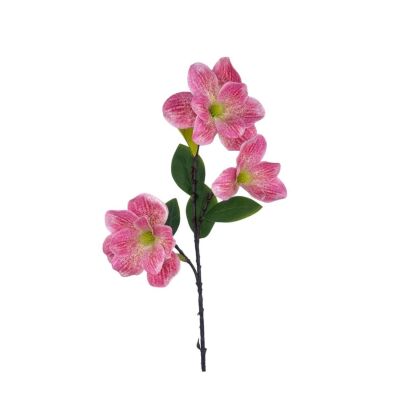 Yapay Çiçek Pembe Çilli Manolya Islak Doku 3 Kafalı Uzun Dal Çiçek Flowers 95Cm