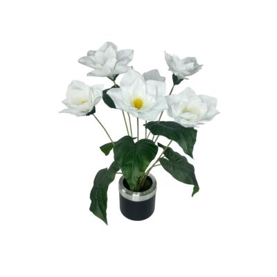Yapay Çiçek Islak Manolya Çiçeği 6 Çiçekli 65Cm Gümüş Halkalı Galvaniz Vazoda Salon Çiçeği
