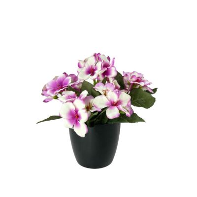 Yapay Çiçek Lila Renk Sardunya Siyah Saksıda Siyah Plastik Saksılı Dekoratif Süs Çiçeği