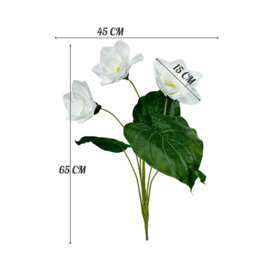 Yapay Çiçek Islak Manolya Gerçek Dokulu 3 Kafa Magnolia Beyaz