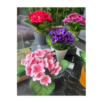 5Li Set Yapay Çiçek Kadife Menekşe Renkli Saksıda Gerçekçi Doku Karışık Renkli