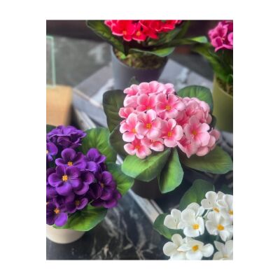 5Li Set Yapay Çiçek Kadife Menekşe Renkli Saksıda Gerçekçi Doku Karışık Renkli