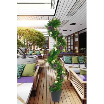 Yapay Ağaç Beyaz Pastel Şakayıklı Spiral Şimşir Ağacı 160Cm Bambu Saplı Salon Bitkisi