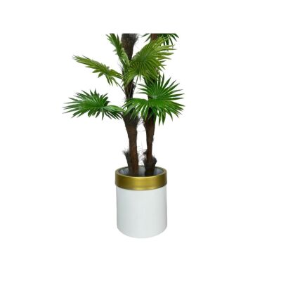 Yapay Ağaç Palmiye Fanpalm 3Katlı 24Yaprak Gold Kemerli Beyaz Saksıda 165*65Cm