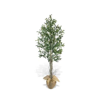 Yapay Zeytin Ağacı 190Cm Keten Sarılı Plastik Saksıda İki Gövdeli Doğal Görünümlü Yapay Ağaç