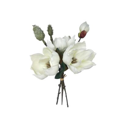 Yapay Çiçek Lüx Manolya Gerçek Dokulu Letex Eva Magnolia Gelin Çiçeği 40Cm Beyaz