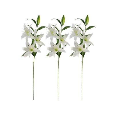 3Lü Set Yapay Çiçek Beyaz Lilyum 3 Kafalı Uzun Dal Çiçek Zambak Lily Flowers 80Cm