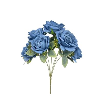 Yapay Çiçek 7Li Gül Demeti 40*30Cm 1.Kalite Büyükboy Mavi