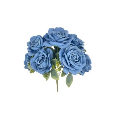 Yapay Çiçek 7Li Gül Demeti 40*30Cm 1.Kalite Büyükboy Mavi