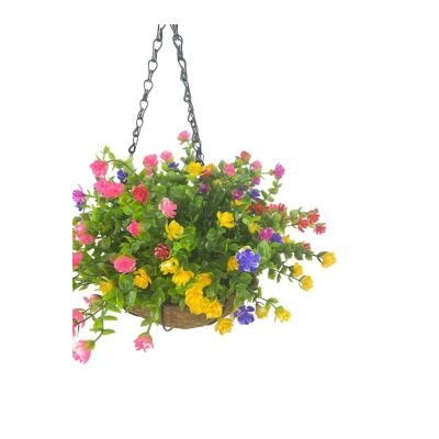 Yapay Çiçek Sarkaç Askılı Makreme Sepette Mineli Şimşir Karışık Renkli Çiçek Sepeti