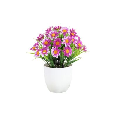 6Lı Set Yapay Çiçek Papatya Beyaz Saksıda Karışık Renkler