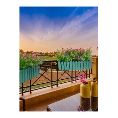 Yapay Çiçek Yeşil Gold Çit Balkon Saksısı Renkli Mineli Şimşir Çiçekli 55*35Cm