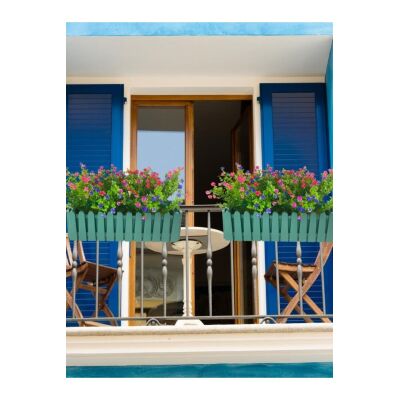 Yapay Çiçek Yeşil Gold Çit Balkon Saksısı Renkli Mineli Şimşir Çiçekli 55*35Cm