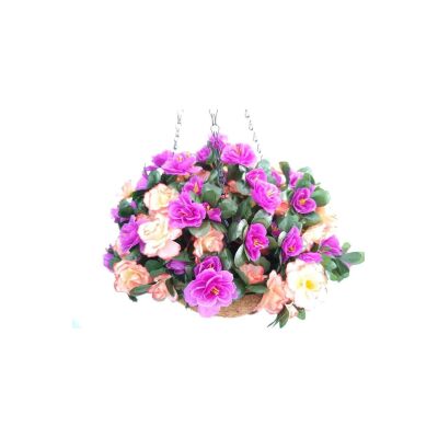 Yapay Çiçek Sarkaç Askılı Makreme Sepette Açelya Mor Pembe Çiçek Sepeti