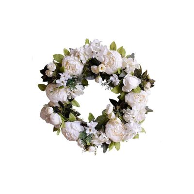 Yapay Çiçek Kapı Süsü Beyaz Şakayık Marsilya Güllü Yılbaşı Kapı Çelengi
