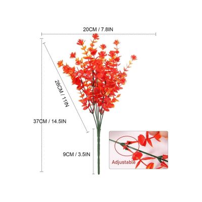 6Lı Set Yapay Çiçek Tam Turuncu Mineli Şimşir Lotus 7 Dallı Plastik Dekoratif Yapay Bitki