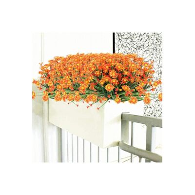 6Lı Set Yapay Çiçek Turuncu Papatya 7 Dallı Plastik Dekoratif Yapay Bitki