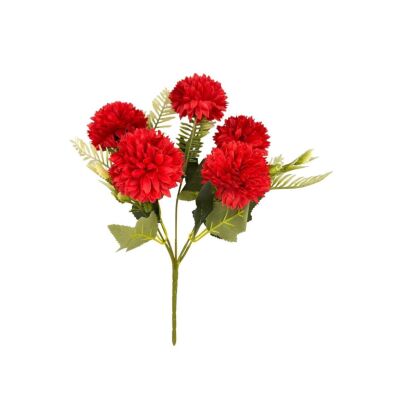 Yapay Çiçek Krizantem Kartopu Kırmızı 5 Kafalı Demet Cipsolu