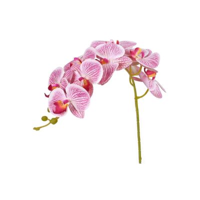 4Lü Set Yapay Çiçek Pembe Islak Orkide Ve 2 Adet Orkide Yaprağı Gerçeksi Doku Uzun Dal 90Cm