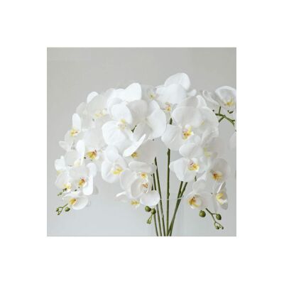 3Lü Set Yapay Çiçek Islak Orkide Ve 2 Adet Orkide Yaprağı Gerçeksi Doku Uzun Dal 90Cm