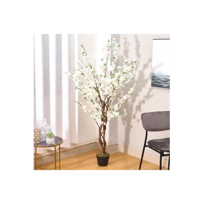 Yapay Ağaç Lüx Bahardalı Ağacı Beyaz Japon Kiraz Çiçeği Sakura Çiçeği 150X70Cm Siyah Plastik Saksılı
