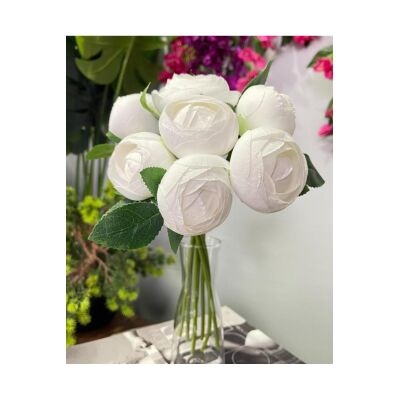 Yapay Çiçek 7Li Beyaz Şakayık Demeti Erengül Gelin Buketi Çiçeği