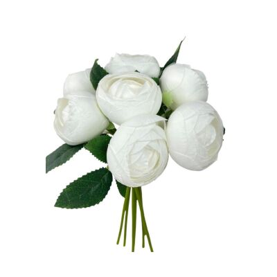 Yapay Çiçek 7Li Beyaz Şakayık Demeti Erengül Gelin Buketi Çiçeği