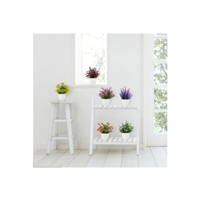 6Lı Set Yapay Çiçek Beyaz Saksıda 6 Çeşit Renkli Çiçekler