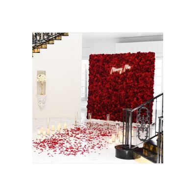 Yapay Çiçek 1M2 Dekoratif Kırmızı Gül Paneli Dik Duvar Kaplama Gül Duvarı 100*100