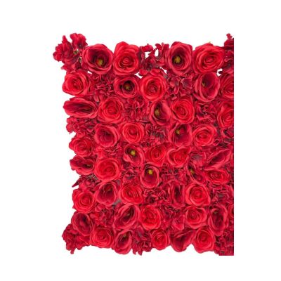 Yapay Çiçek Dekoratif Kırmızı Gül Paneli Dik Duvar Kaplama Gül Duvarı 55X55