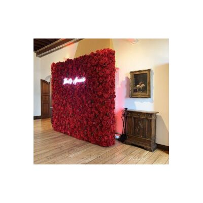 Yapay Çiçek Dekoratif Kırmızı Gül Paneli Dik Duvar Kaplama Gül Duvarı 55X55