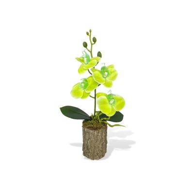 Yapay Çiçek Kütük Saksılı Islak Orkide Yeşil 35*15Cm